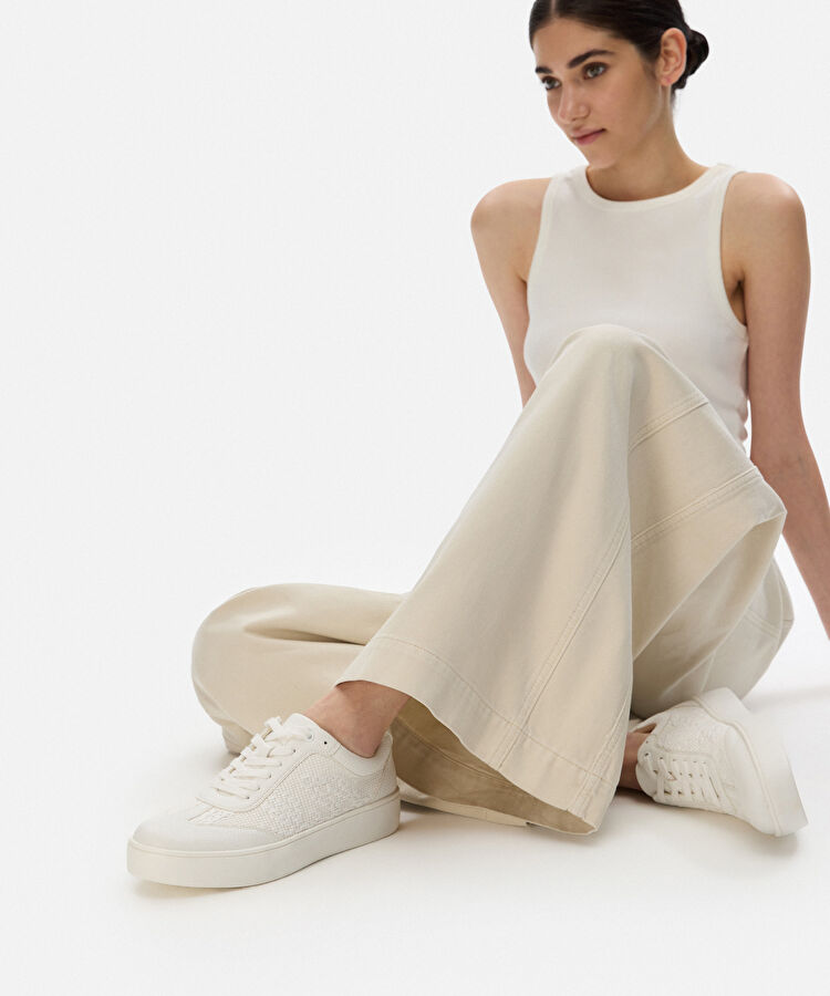Kontrast dokulu sneaker - IS1250062018002 - Beyaz Sneaker