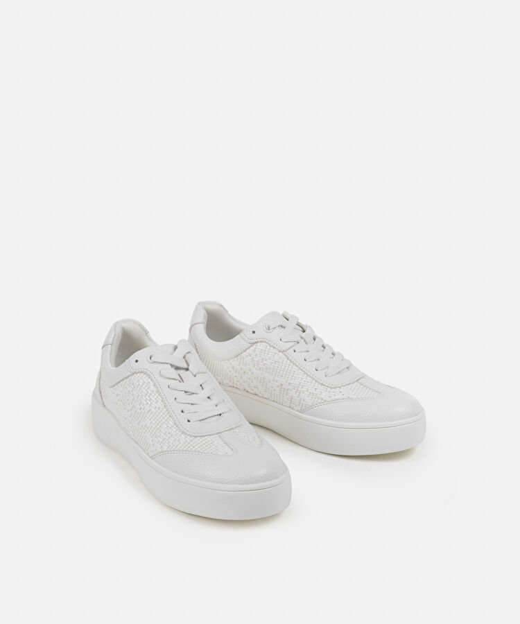 Kontrast dokulu sneaker - IS1250062018002 - Beyaz Sneaker