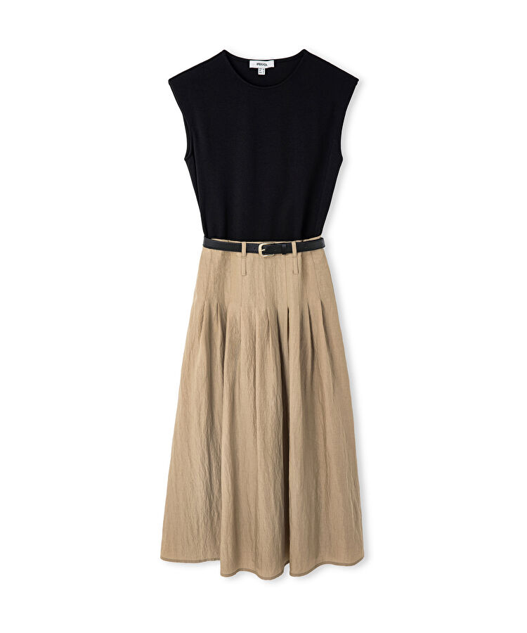 Çift parça görünüm colorblock elbise - IS1260002207003 - Natürel Elbise