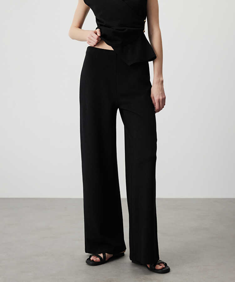 Wide leg penye pantolon - IS1260003067001 - Siyah Pantolon