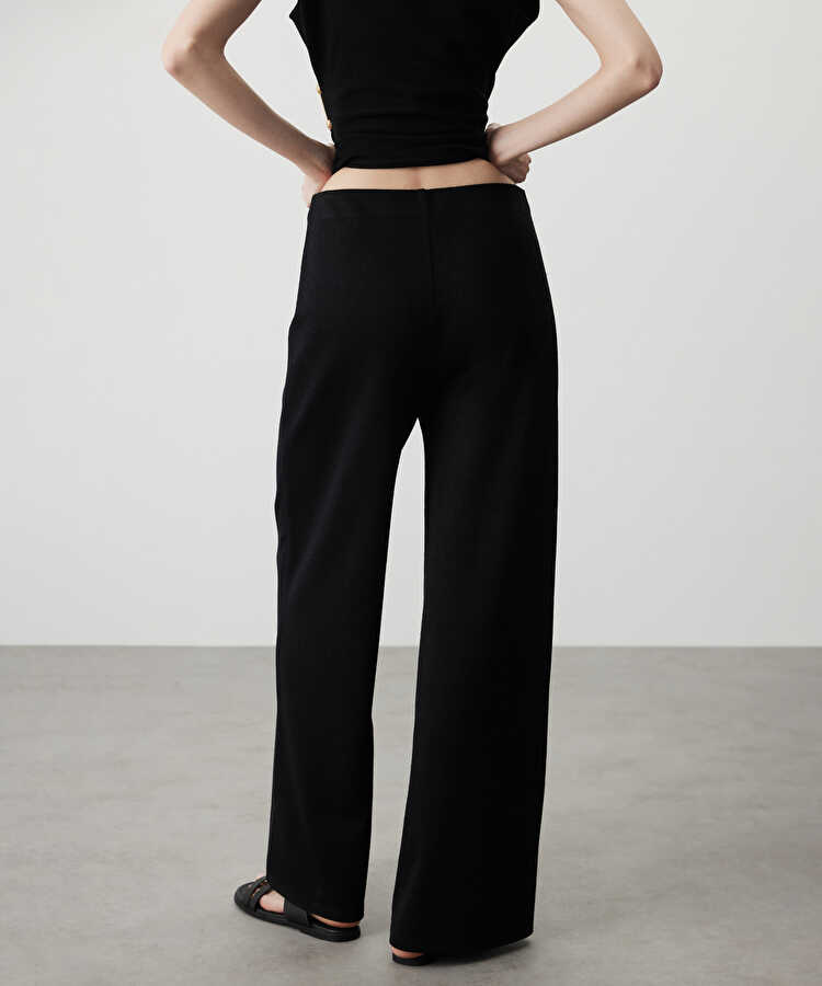 Wide leg penye pantolon - IS1260003067001 - Siyah Pantolon