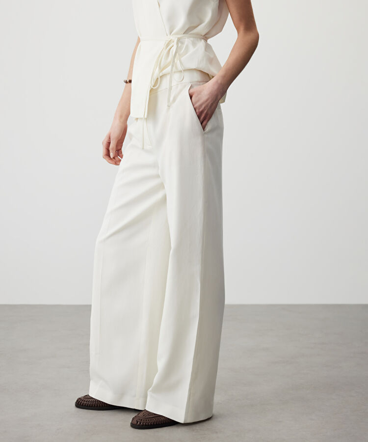 Cepli wide leg pantolon - IS1260003075018 - Ekru Pantolon