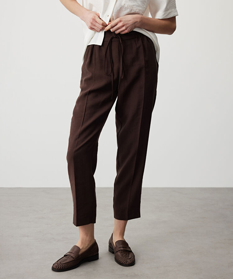 Carrot fit belden bağlamalı pantolon - IS1260003076074 - Kahverengi Pantolon
