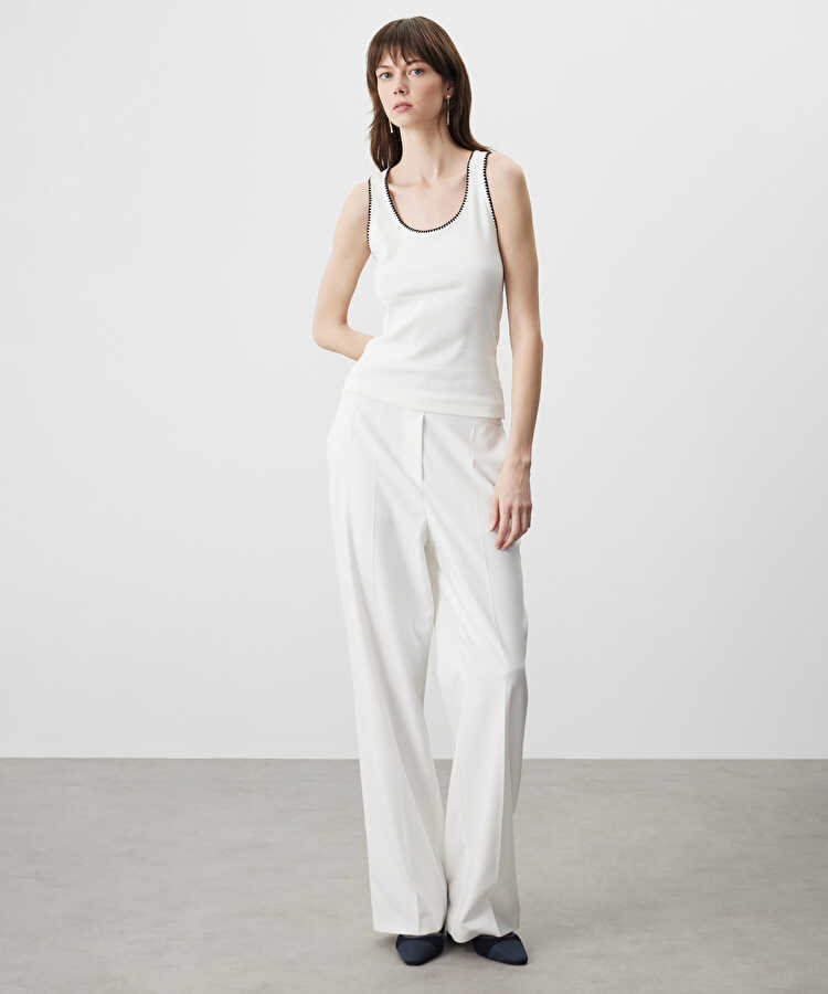 Wide leg elastik bel pantolon - IS1260003090096 - Kırık Beyaz Pantolon