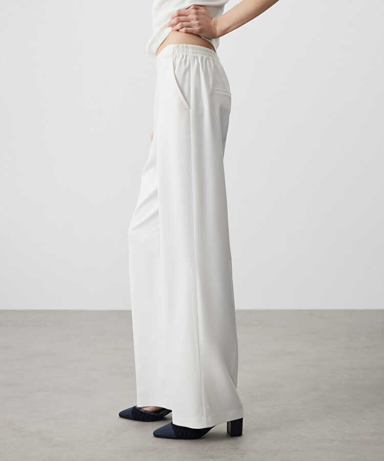 Wide leg elastik bel pantolon - IS1260003090096 - Kırık Beyaz Pantolon