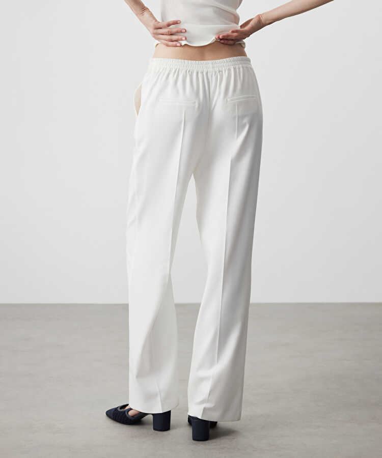 Wide leg elastik bel pantolon - IS1260003090096 - Kırık Beyaz Pantolon