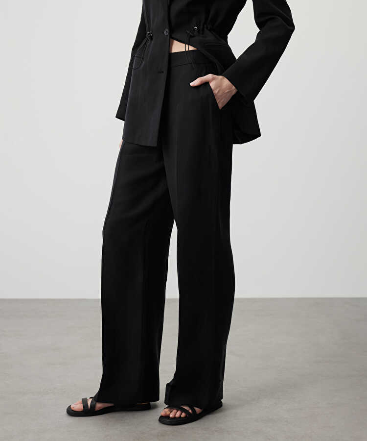Cepli wide leg fit pantolon - IS1260003092001 - Siyah Pantolon