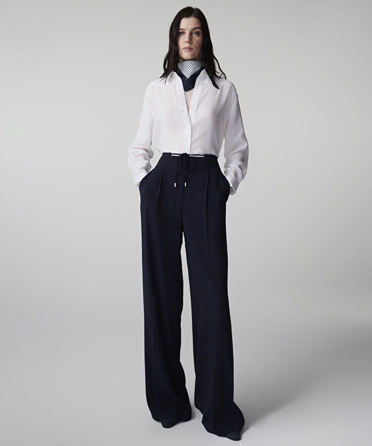 Belden bağlamalı wide leg fit pantolon - IS1260003096015 - Lacivert Pantolon