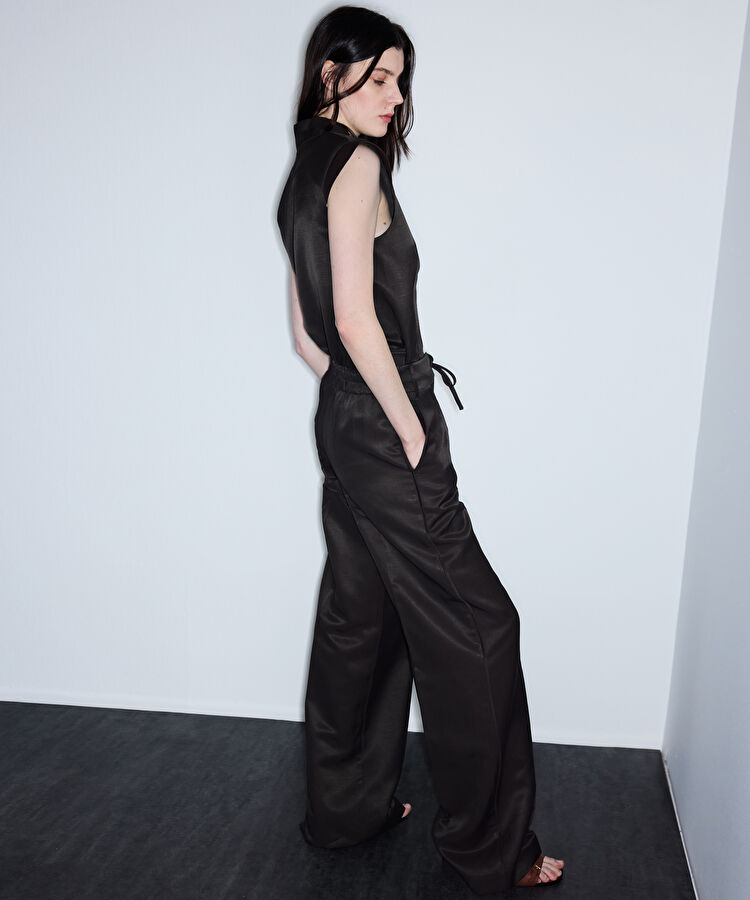 Belden bağlamalı wide leg pantolon - IS1260003099074 - Kahverengi Pantolon