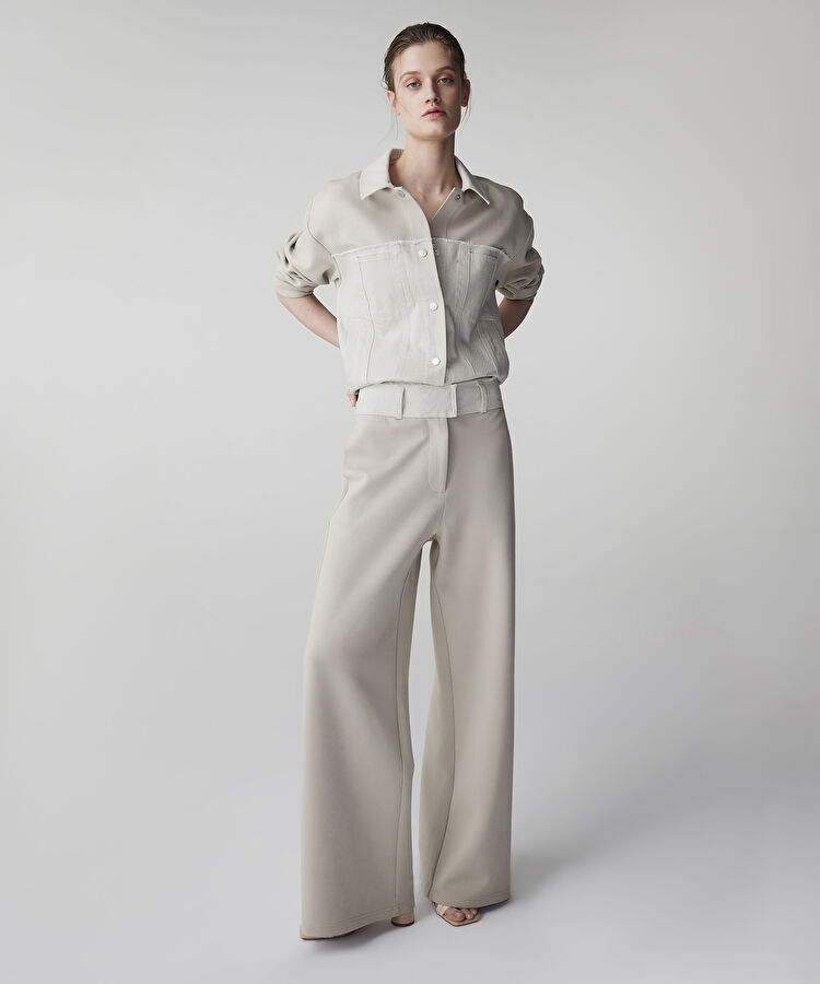 Kontrast bel raw edge pantolon - IS1260003102023 - Bej Pantolon