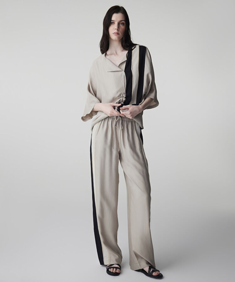 Ayarlanabilir bel colorblock pantolon - IS1260003154003 - Natürel Pantolon