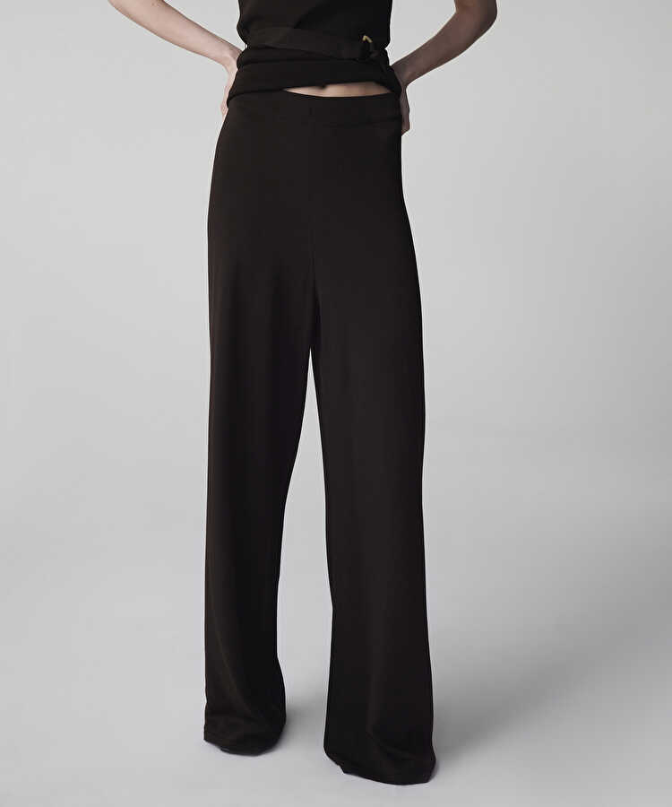 Wide leg triko pantolon - IS1260003159074 - Kahverengi Pantolon