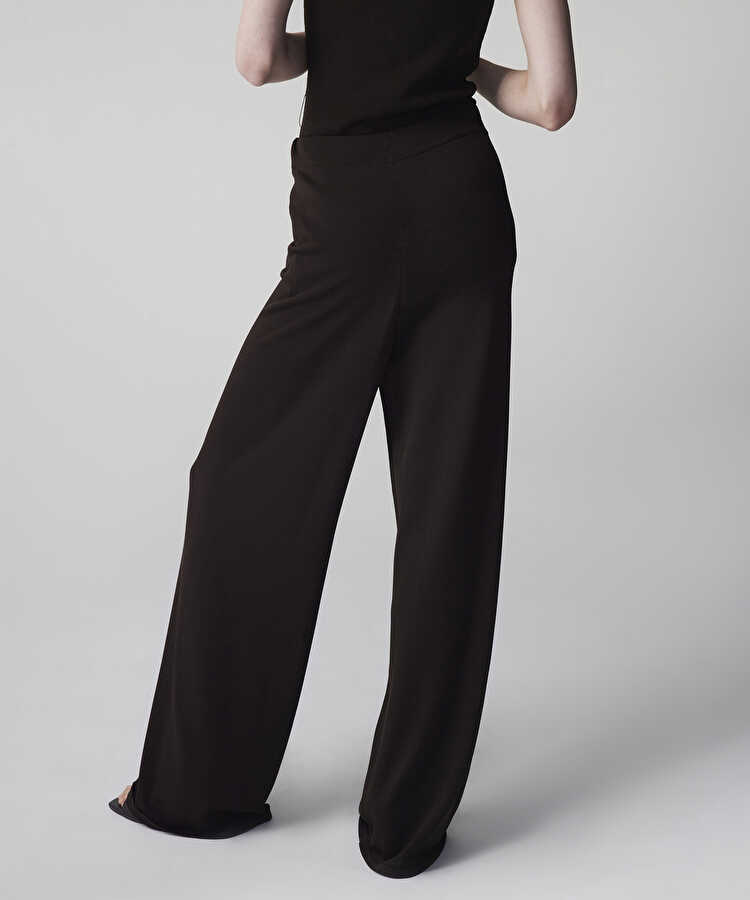 Wide leg triko pantolon - IS1260003159074 - Kahverengi Pantolon