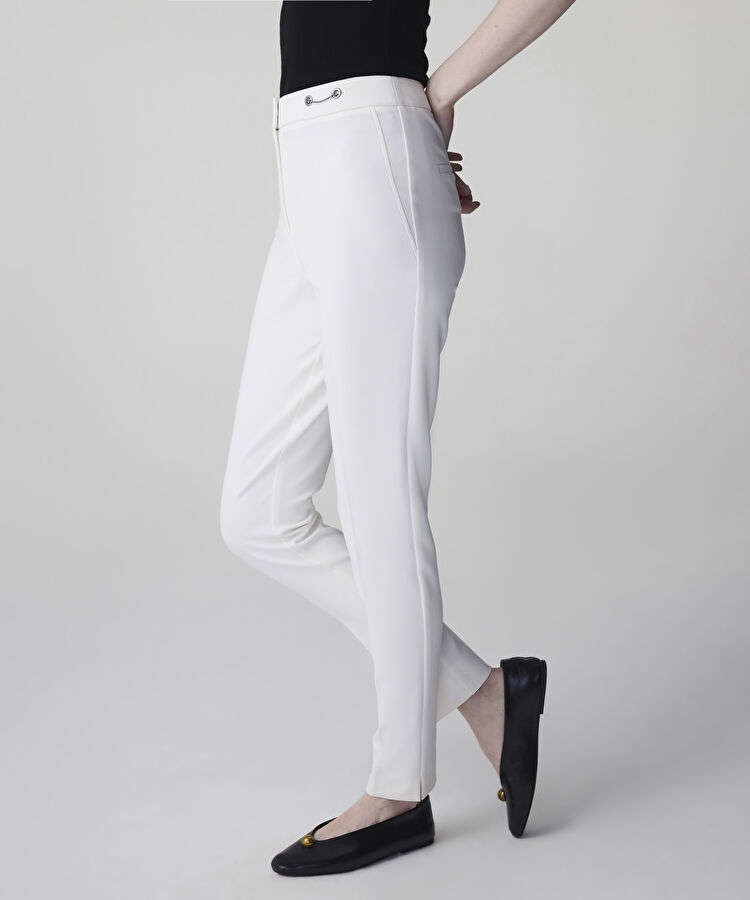 Metal aksesuarlı skinny fit pantolon - IS1260003166018 - Ekru Pantolon