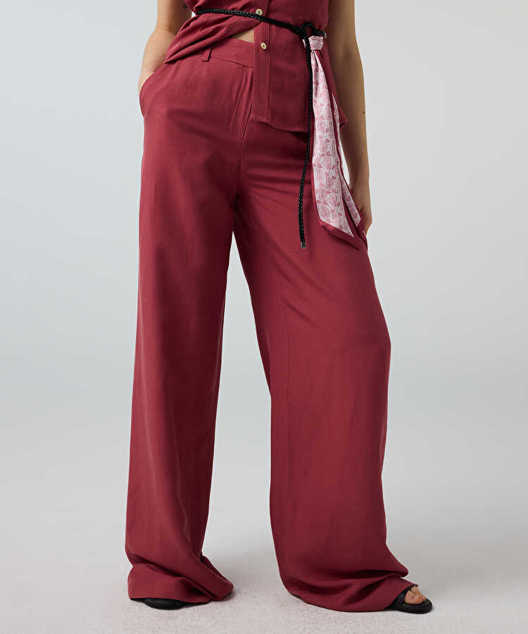 Keten içerikli wide leg pantolon - IS1260003192026 - Gülkurusu Pantolon