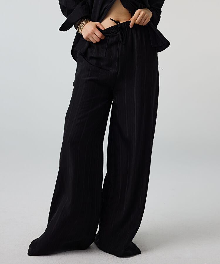 Çizgili wide leg pantolon - IS1260003193001 - Siyah Pantolon