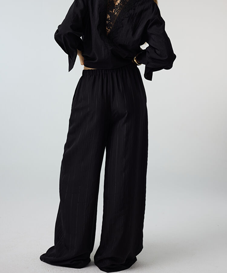 Çizgili wide leg pantolon - IS1260003193001 - Siyah Pantolon