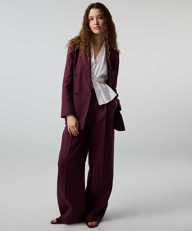 Kemerli wide leg keten pantolon - IS1260003215008 - Mürdüm Pantolon