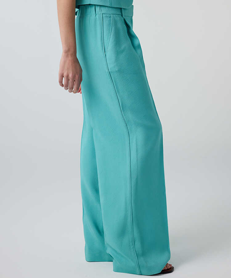 Dokulu wide leg pantolon - IS1260003217013 - Mint Yeşili Pantolon