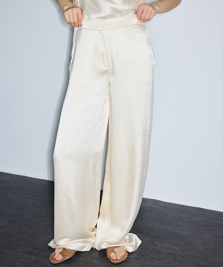 Saten yüzeyli wide leg pantolon - IS1260003232AB1 - Yağ Pantolon