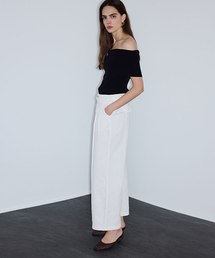 Kemerli non denim pantolon - IS1260003240002 - Beyaz Pantolon