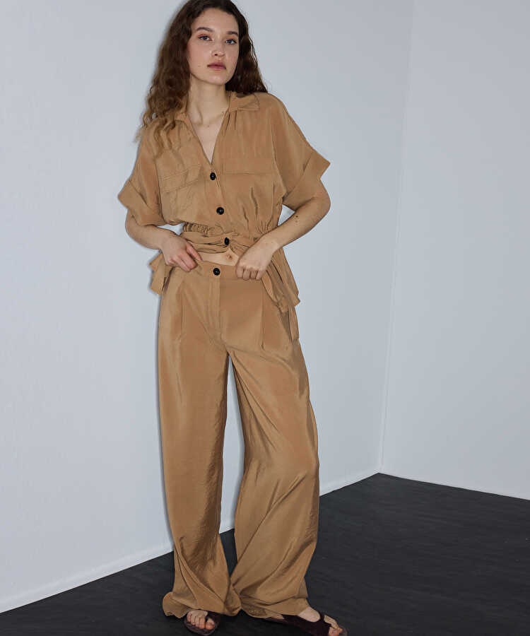 Modal içerikli wide leg pantolon - IS1260003247003 - Natürel Pantolon