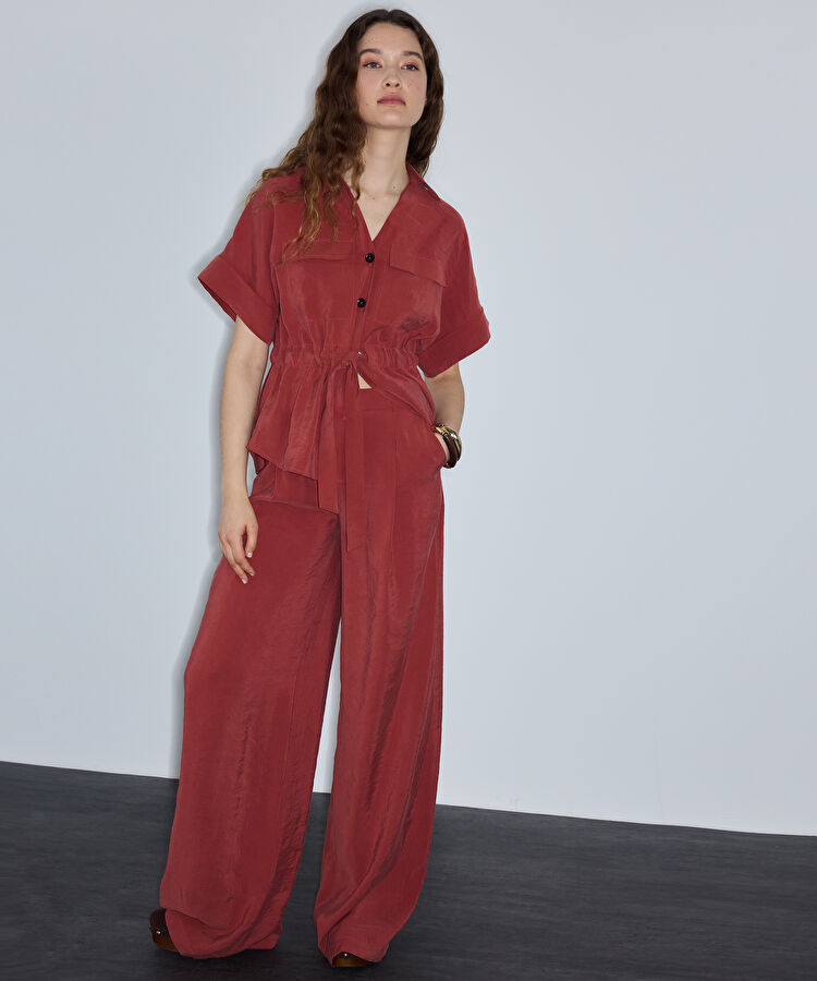 Modal içerikli wide leg pantolon - IS1260003247054 - Kiremit Pantolon