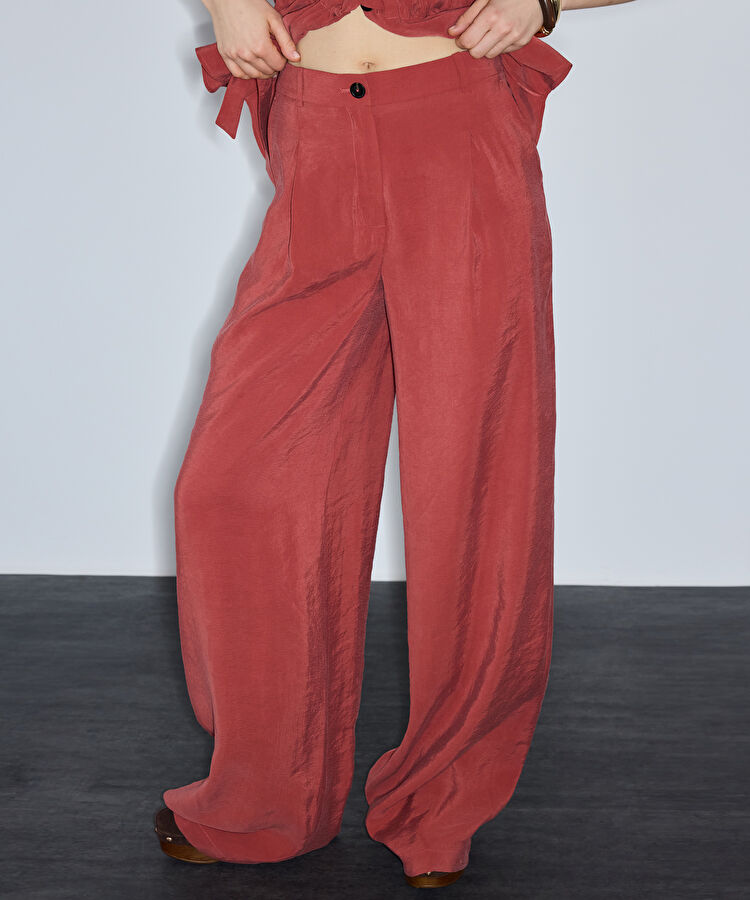 Modal içerikli wide leg pantolon - IS1260003247054 - Kiremit Pantolon