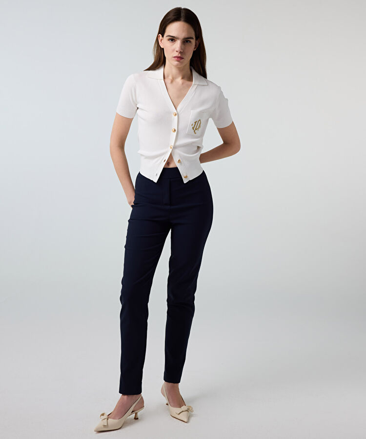 Lurex bel skinny fit pantolon - IS1260003250015 - Lacivert Pantolon