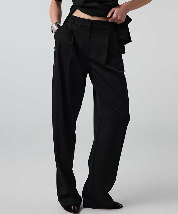 Cepli wide leg pantolon - IS1260003275001 - Siyah Pantolon