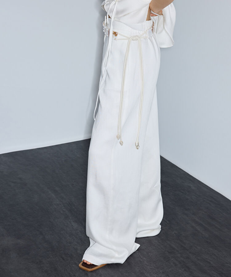 Elastik bel wide leg pantolon - IS1260003291002 - Beyaz Pantolon