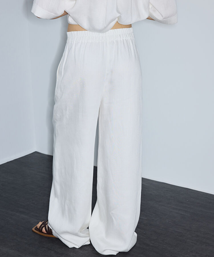 Elastik bel wide leg pantolon - IS1260003291002 - Beyaz Pantolon