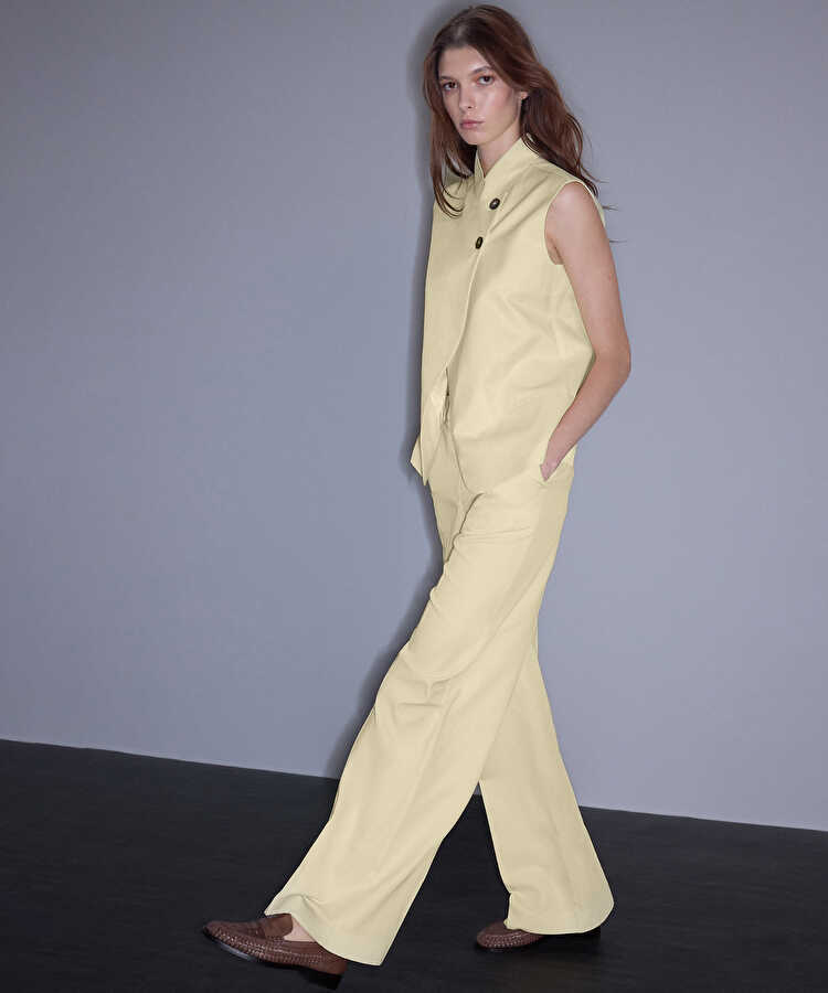 Cepli wide leg pantolon - IS1260003411087 - Açık Sarı Pantolon