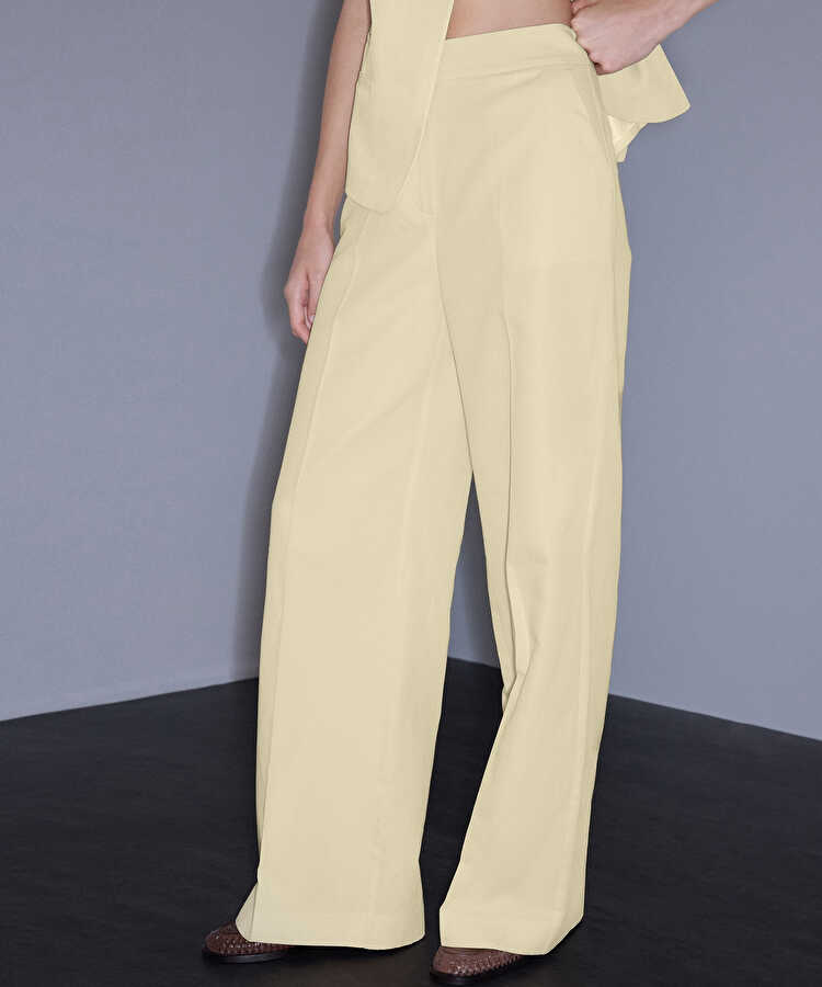 Cepli wide leg pantolon - IS1260003411087 - Açık Sarı Pantolon