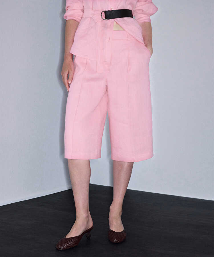 Keten bermuda - IS1260003427033 - Pembe Pantolon