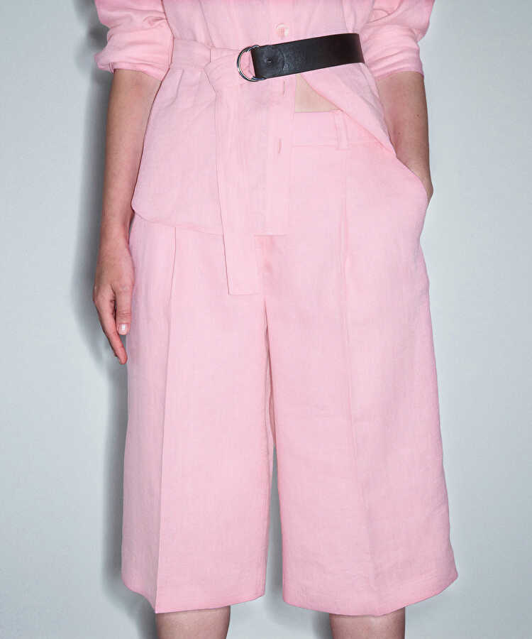 Keten bermuda - IS1260003427033 - Pembe Pantolon
