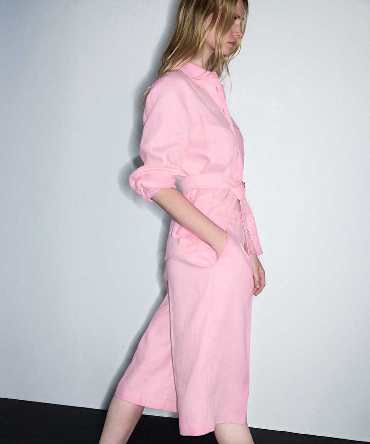 Keten bermuda - IS1260003427033 - Pembe Pantolon