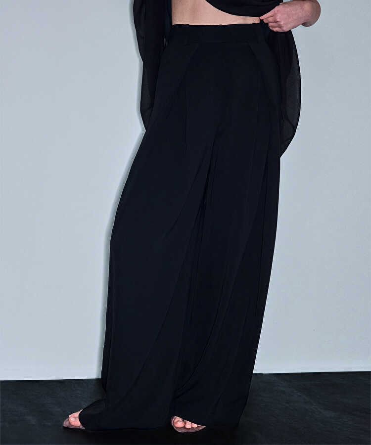 Geniş pileli wide leg pantolon - IS1260003430001 - Siyah Pantolon