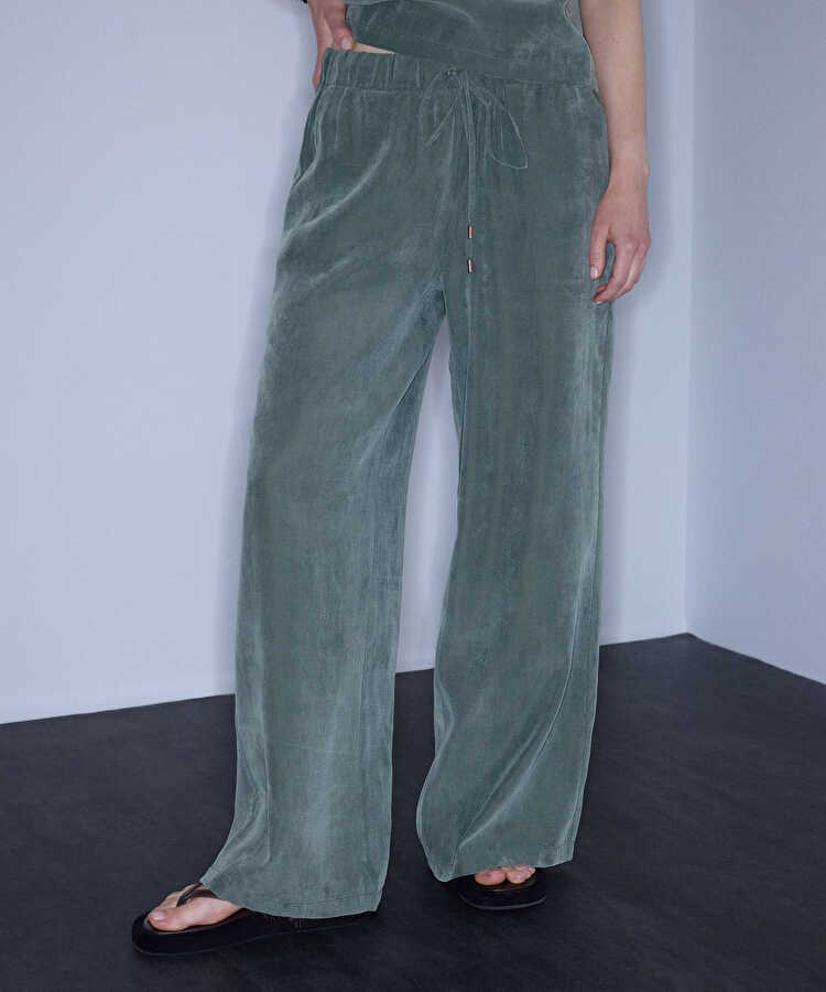 Belden bağlamalı wide leg pantolon - IS1260003434022 - Haki Pantolon