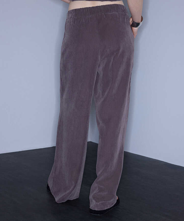 Belden bağlamalı wide leg pantolon - IS1260003434074 - Kahverengi Pantolon