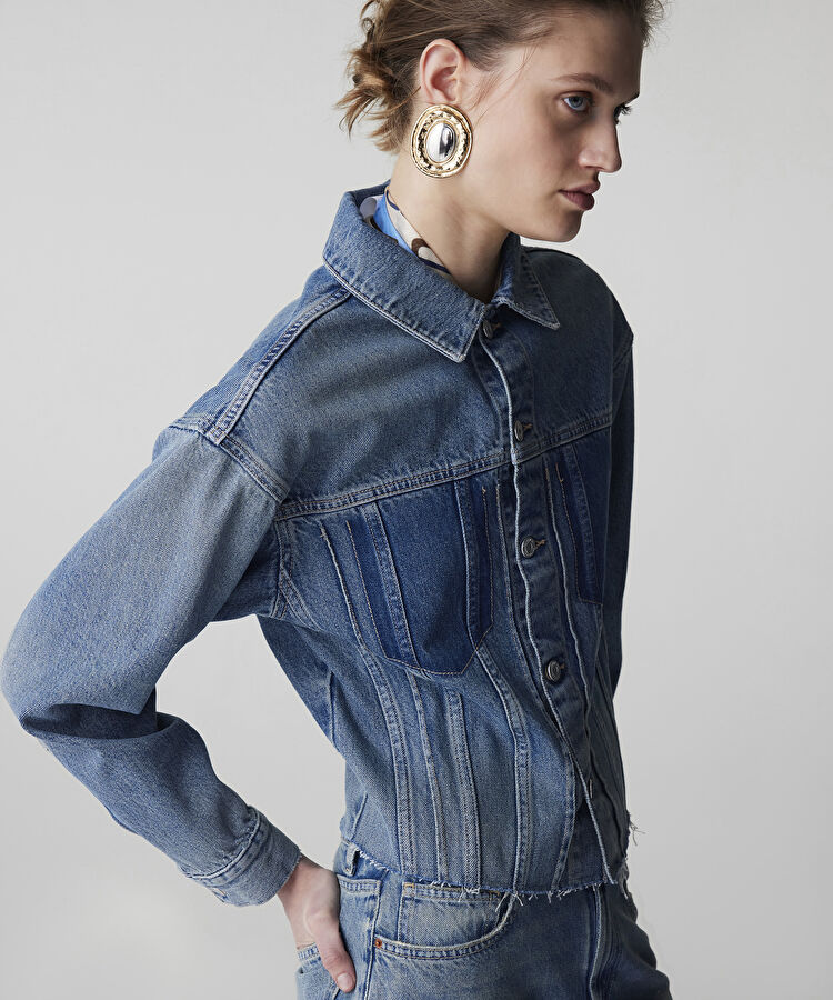 Raw edge denim ceket - IS1260005052CC2 - Açık İndigo Ceket