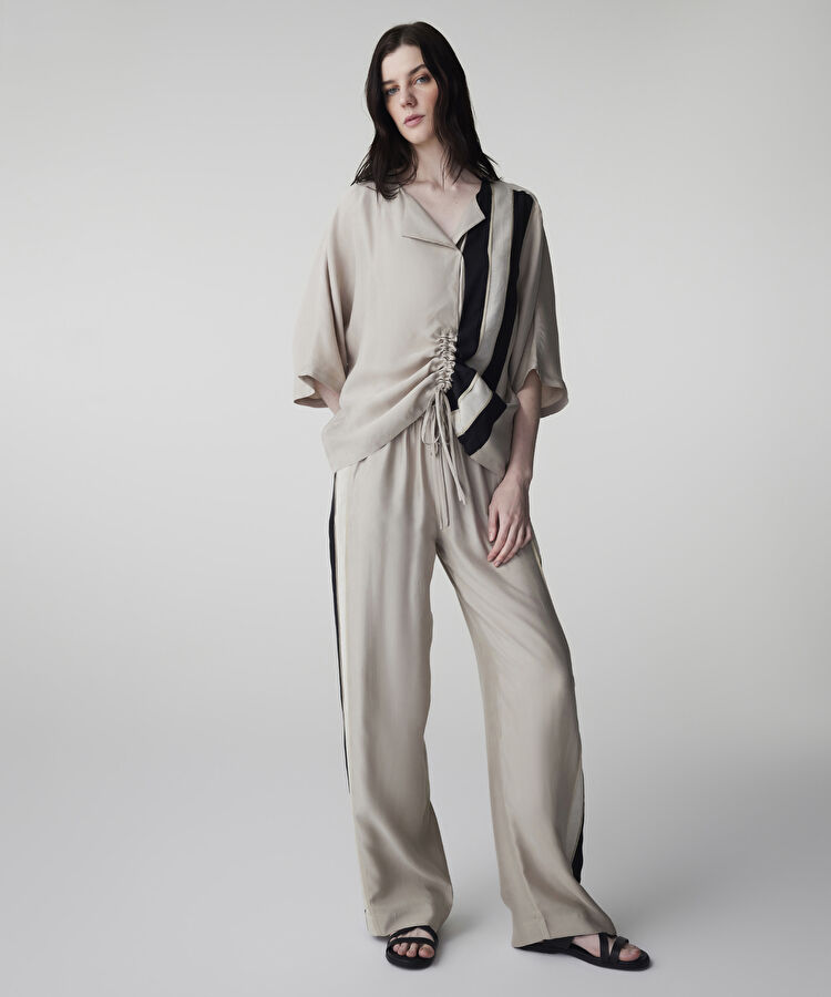 Ayarlanabilir büzgülü colorblock bluz - IS1260006084003 - Natürel Bluz