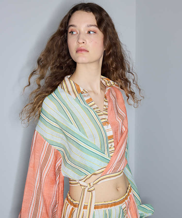 Çizgili colorblock bluz - IS1260006110019 - Somon Bluz