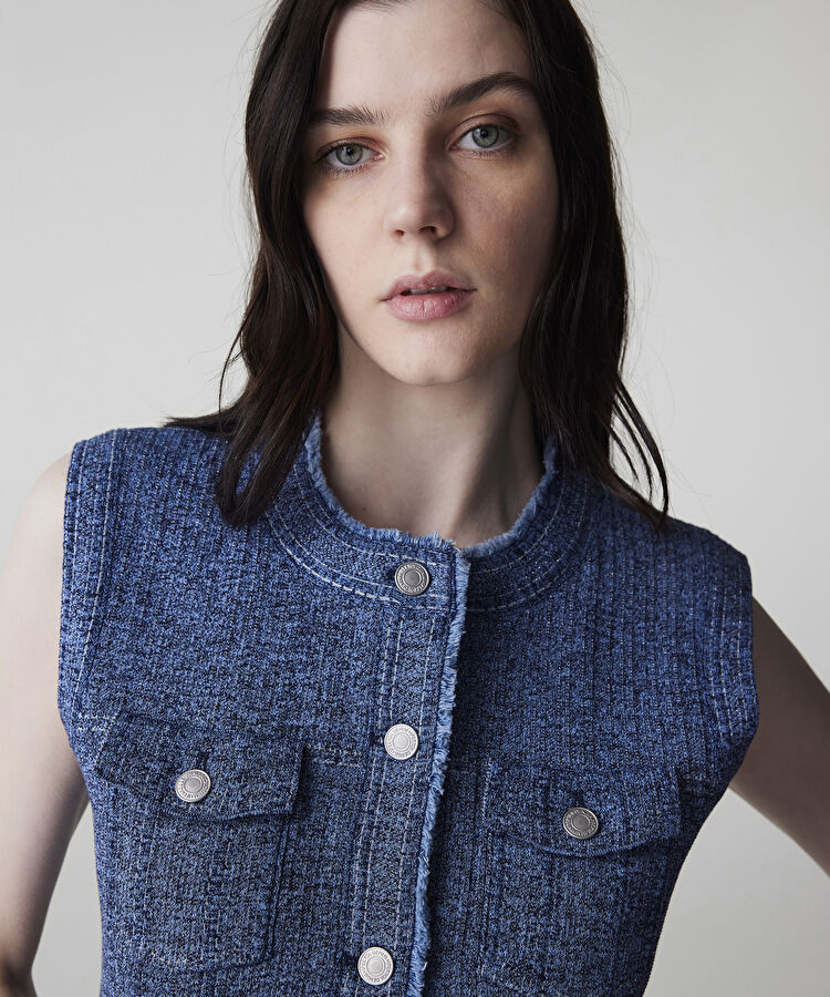 Denim mix triko yelek - IS1260007023629 - İndigo Yelek