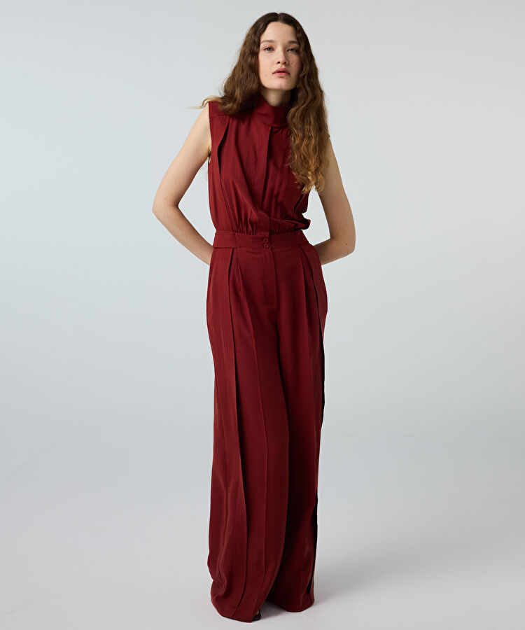 Çift parça görünüm wide leg tulum - IS1260014016054 - Kiremit Tulum