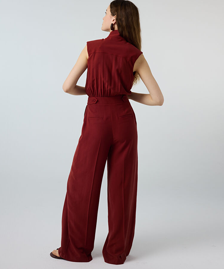 Çift parça görünüm wide leg tulum - IS1260014016054 - Kiremit Tulum
