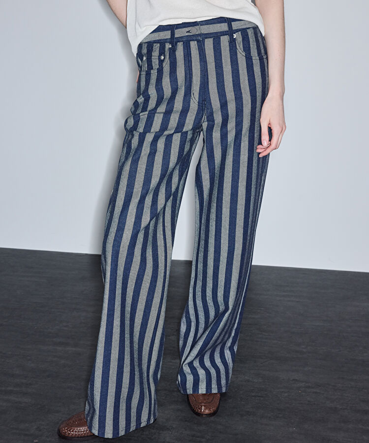 Çizgili denim pantolon - IS1260018002629 - İndigo Jean Pantolon