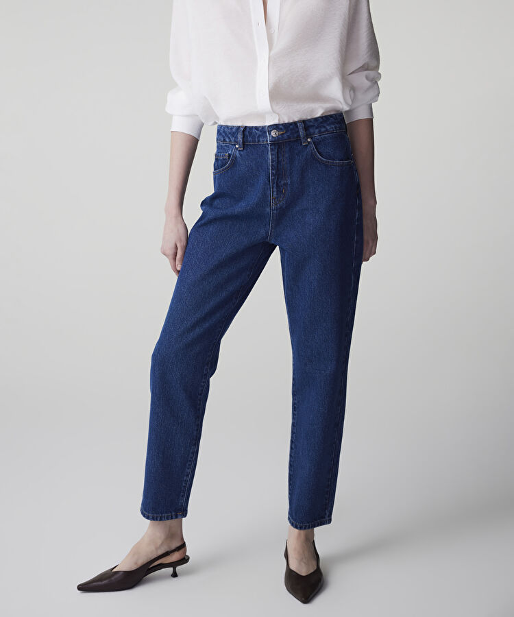 Mom fit jean pantolon - IS1260018009AC7 - Koyu İndigo Jean Pantolon