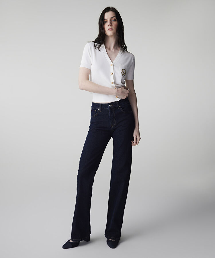 Kontrast dikişli straight jean pantolon - IS1260018013015 - Lacivert Jean Pantolon