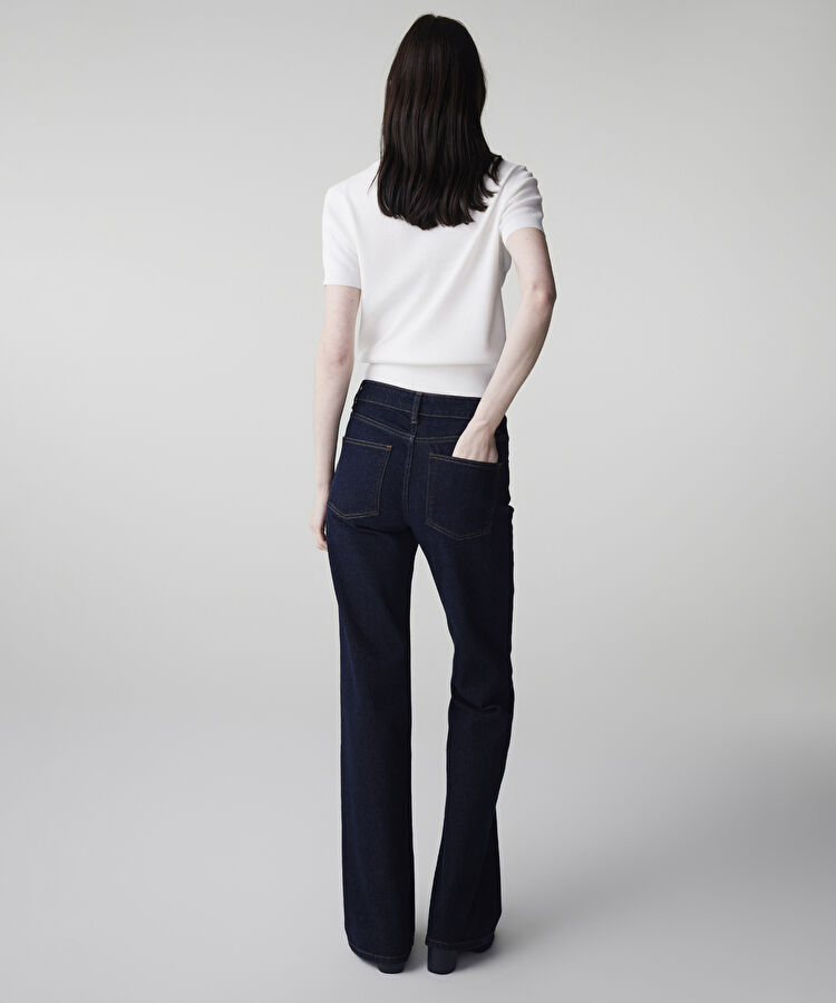 Kontrast dikişli straight jean pantolon - IS1260018013015 - Lacivert Jean Pantolon